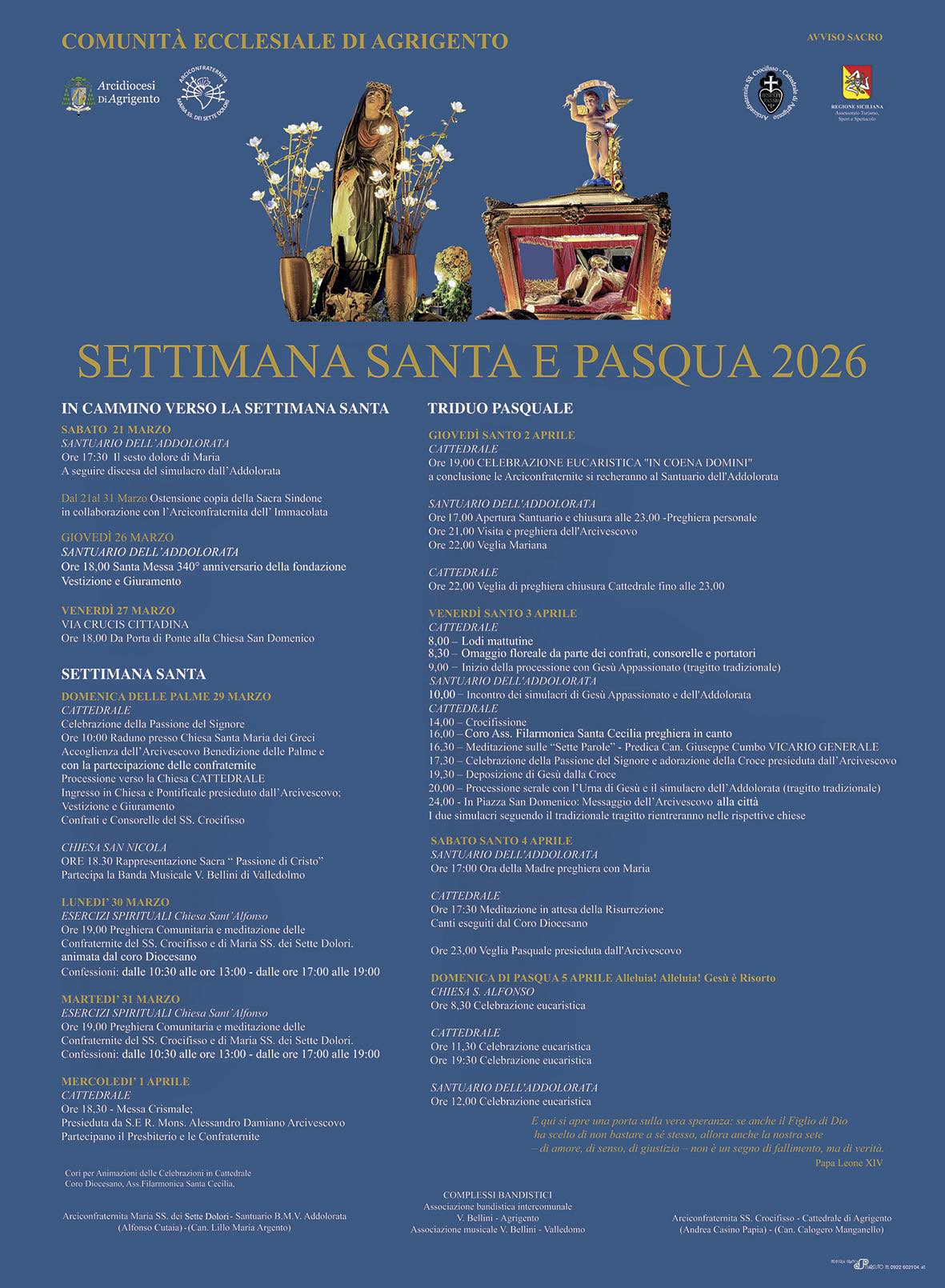 Programma Settimana Santa 2026 Agrigento